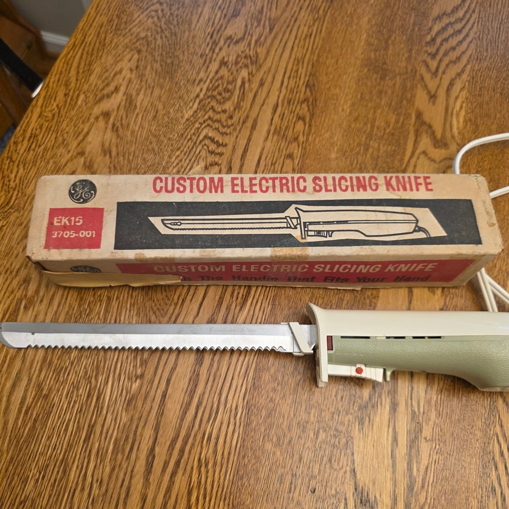 Vintage General Electric Custom Electric Slicing Knife EK15 Avocado Green Box